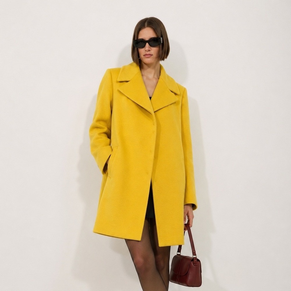 Sportmax Wool Cashmere Coat Womens 10 Yellow Double Breasted Italy Minimalist